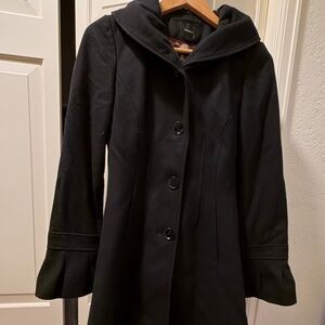 Express Brand - Black Wool-Blend Coat Size S with Leopard print silky lining